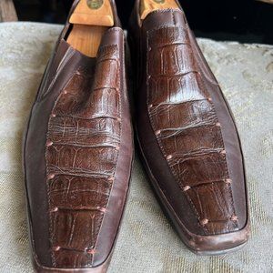 Mens Leather and faux Crocodile Loafers AND matching Belt
